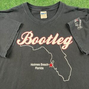 VTG Bootleg Holmes Beach Florida Rap Musics T-Shirt Mens Large Faded Black Y2K